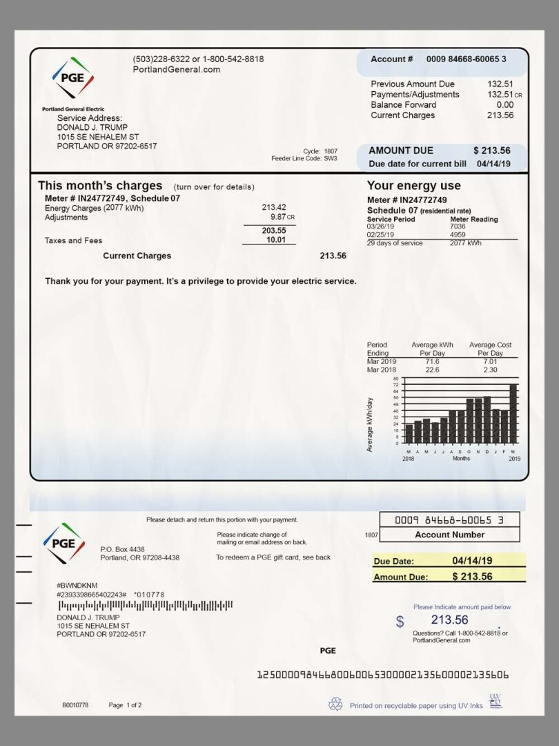 USA Oregon PGE Electricity Utility Bills美国俄勒冈州水电费账单PS/PSD模板