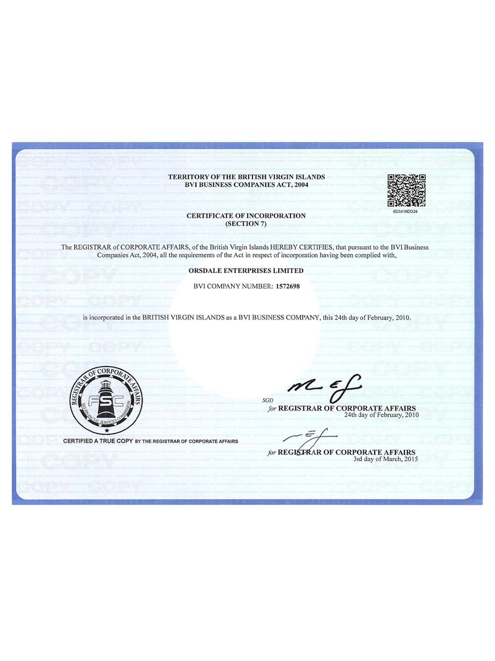 BVI |British Virgin Islands Company Certificate英属维尔京群岛营业执照pdf模板