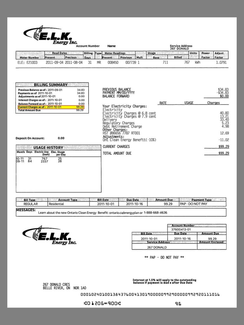 北美|加拿大Canada ELK Energy Utility Bills水电费账单/KYC地址证明psd模板