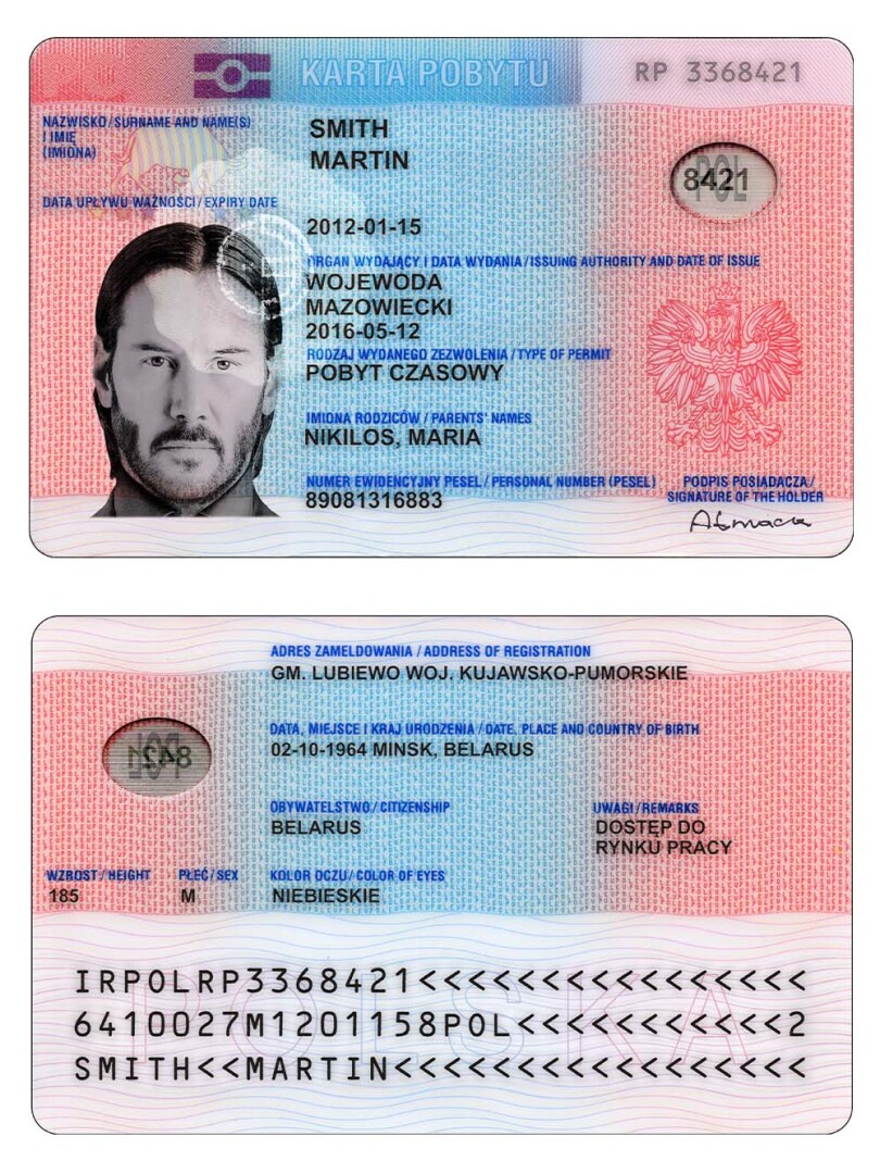 Poland Residence Permit Card Template波兰居住证/居留卡PSD模板(V2)