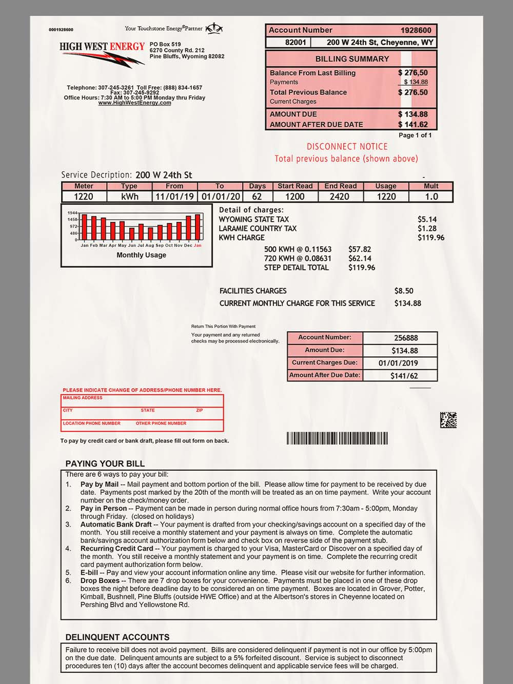 USA Wyoming High West Energy Bills美国怀俄明州水电费账单PS/PSD模板