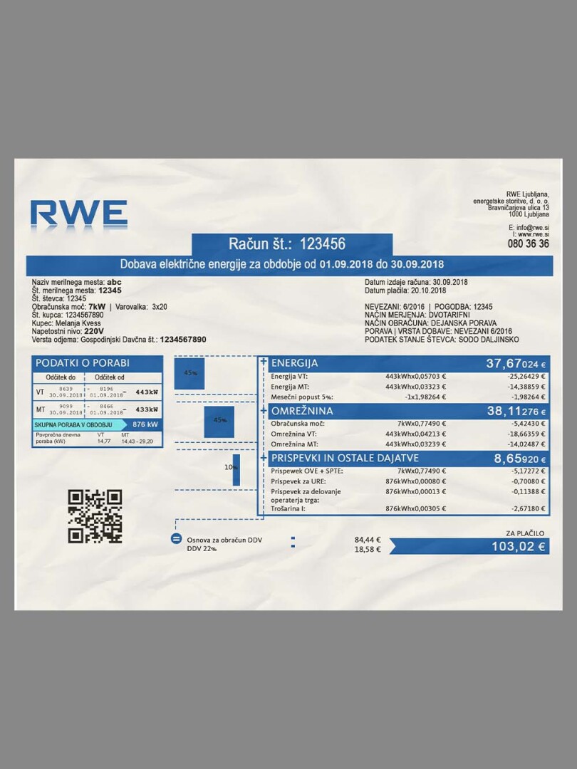 东欧|Slovenia RWE Electricity Utility Bills斯洛文尼亚水电费账单PS/PSD模板