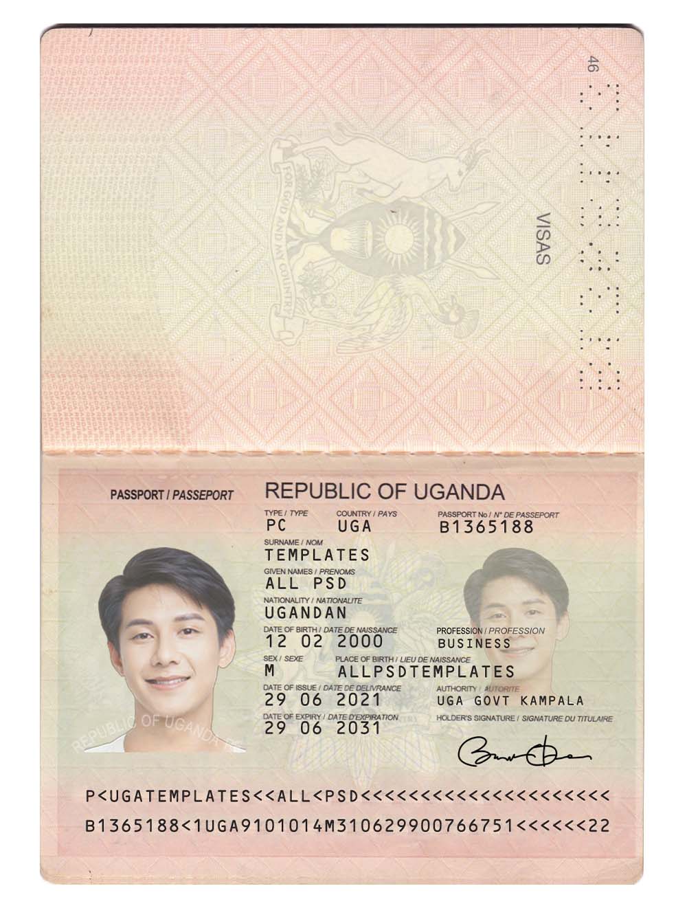 非洲|东非| Uganda Passport乌干达护照PS/Photoshop/PSD模板