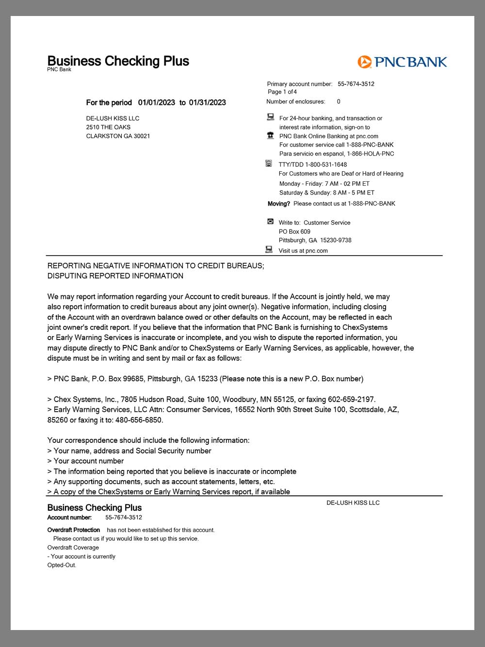 USA PNC Bank Firm Account Business Statement美国企业银行账单pdf模板