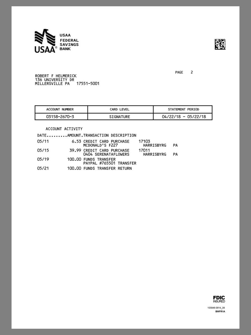 北美|美国USAA Federal Savings Bank Statement银行账单/KYC地址证明psd模板