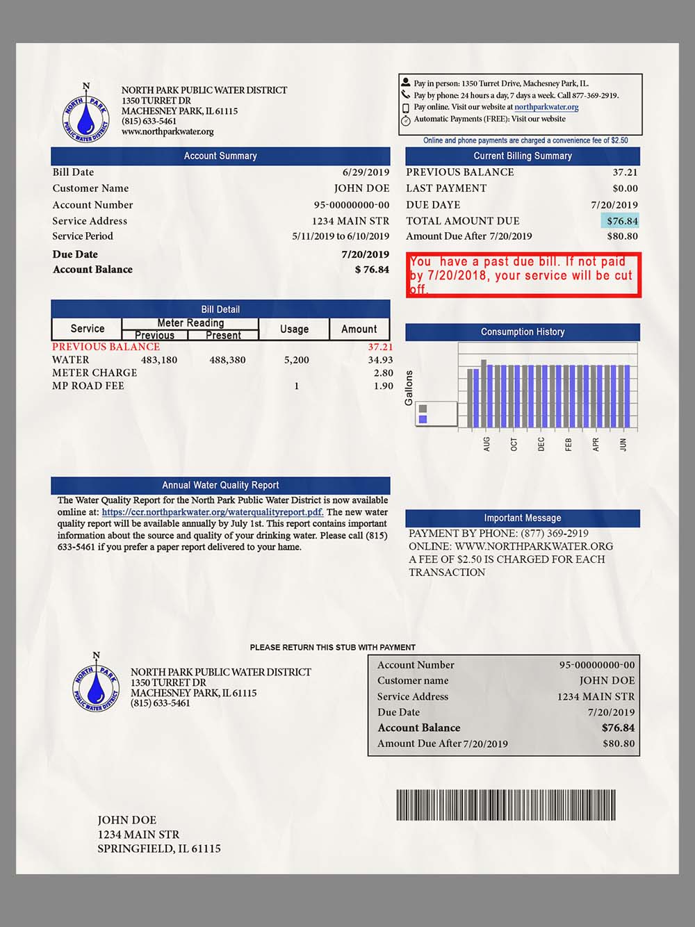 USA Illinois North Park Water Bills美国伊利诺伊州水电费账单PS/PSD模板