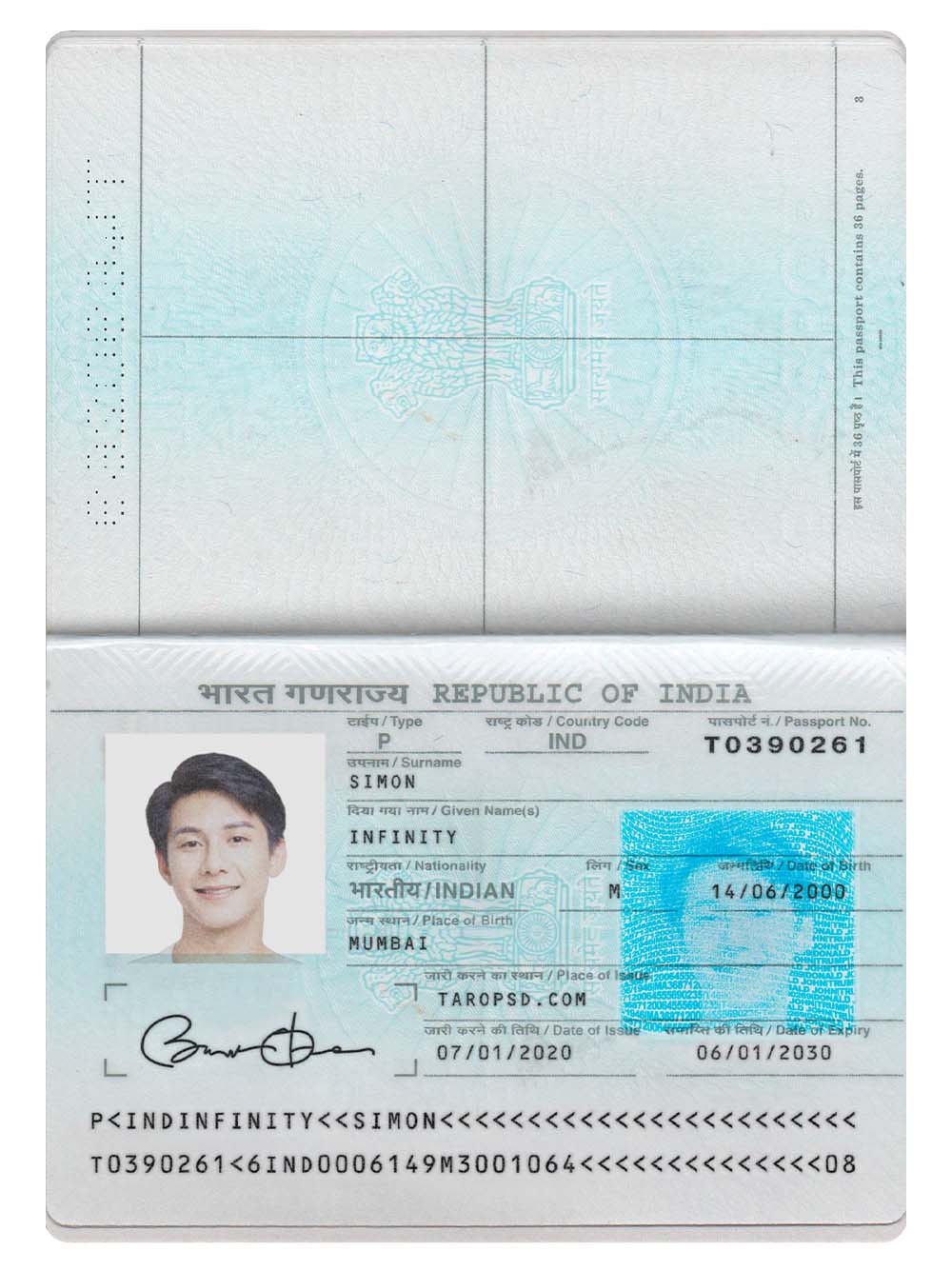 南亚| India Passport Template印度护照PS/Photoshop/PSD模板（V2）