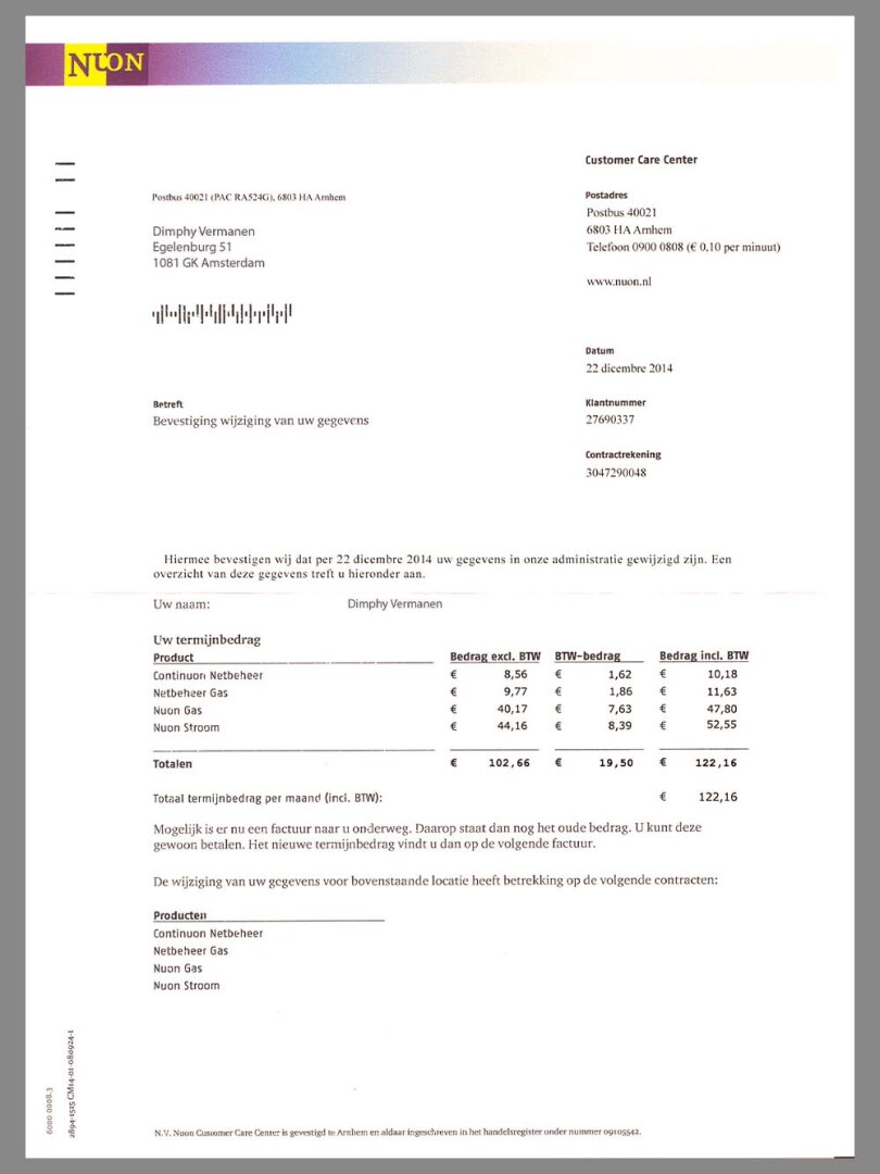 欧盟|Netherlands NUON Gas Utility Bills荷兰水电费账单PSD/PS模板