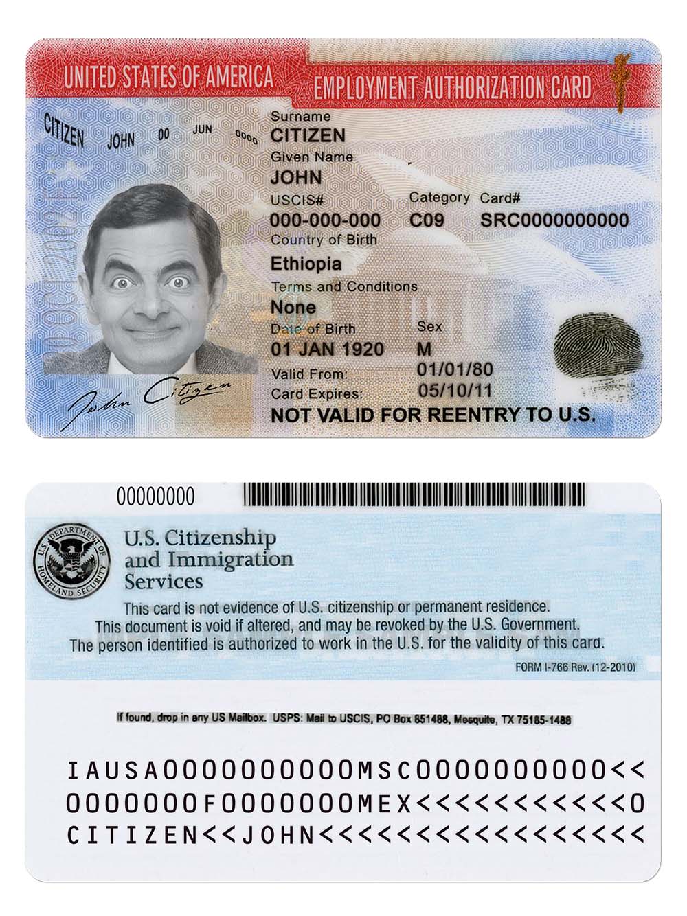 USA Employment Authorization Card美国工卡/就业授权卡/工作许可证PSD模板