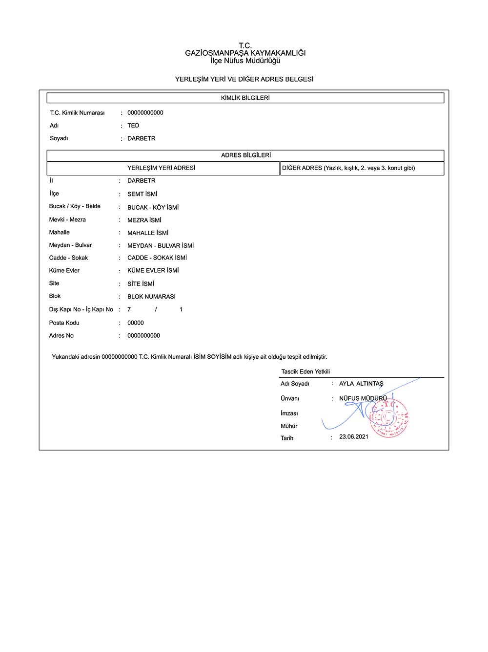 中东| Turkey Address Proof土耳其人口登记证明/KYC地址证明PS/PSD模板