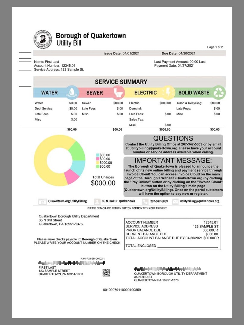 美国USA Pennsylvania Quakertown Energy Utility Bills水电费账单/KYC地址证明pdf模板