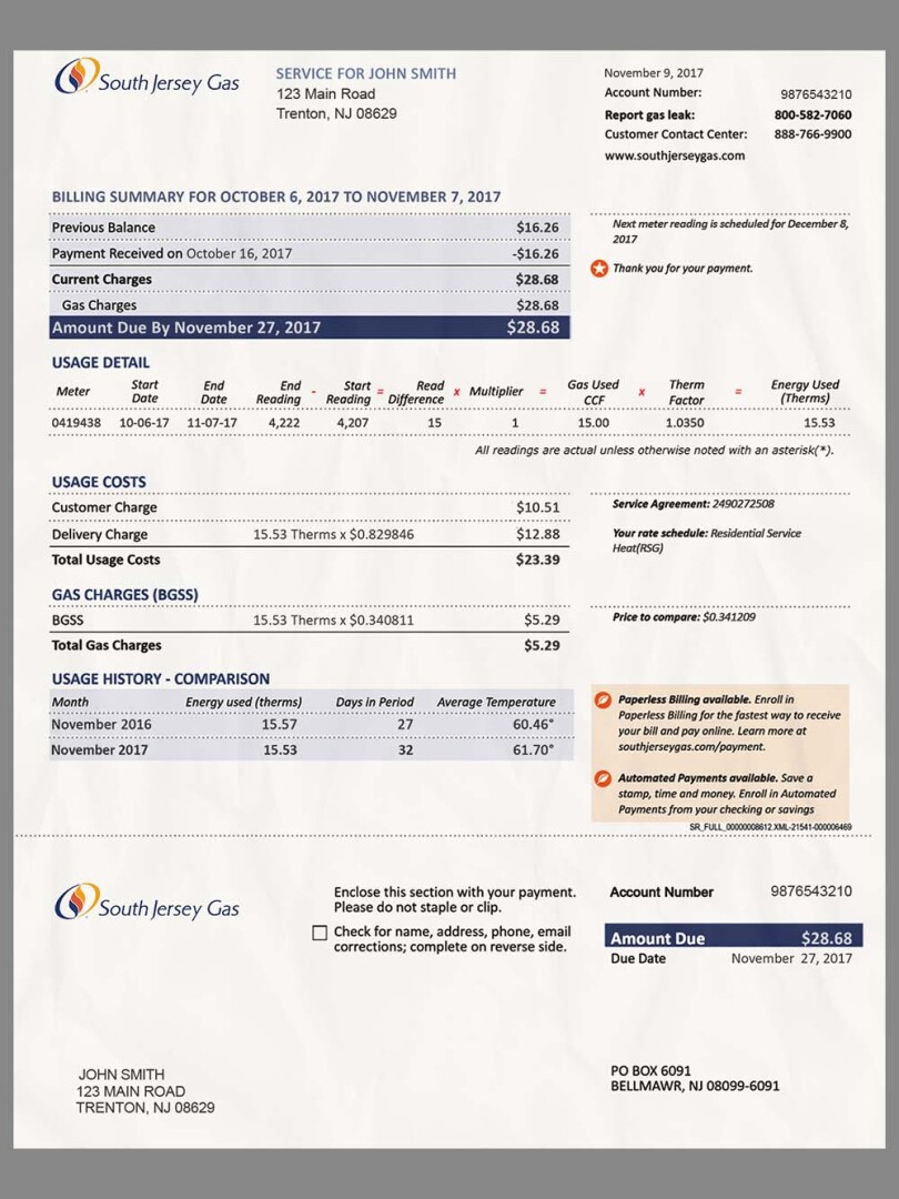 USA New Jersey South Jersey Gas Utility Bills美国新泽西水电费账单PS/PSD模板