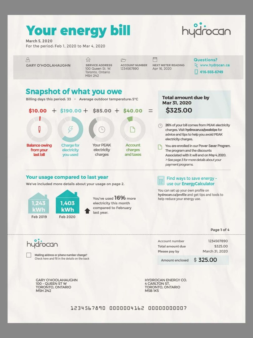 北美|Canada Ontario Utility Bills加拿大安大略省水电费账单psd模板