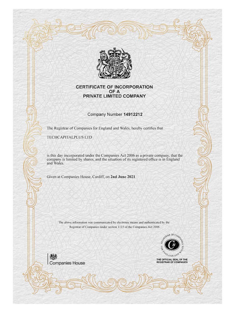 UK/England Company Certificate英国营业执照pdf模板（V2）