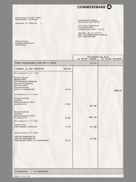 CommerzBank Statement德国商业银行账单/KYC地址证明psd/ps模板