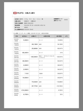 Japan MUFG Bank Statement日本三菱银行账单pdf模板