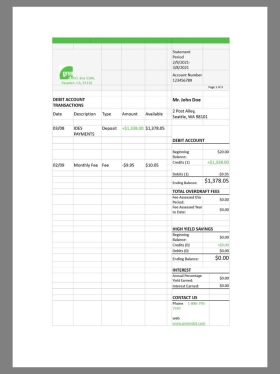 美国Green Dot Bank Statement银行账单/KYC地址证明word模板