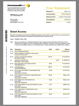 澳大利亚Commonwealth Bank Statement银行账单/KYC地址证明word模板