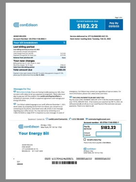 USA New York ConEdison Energy Utility Bill美国纽约水电费账单word/pdf模板