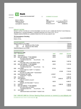 美国TD Bank Statement银行账单/KYC地址证明pdf模板