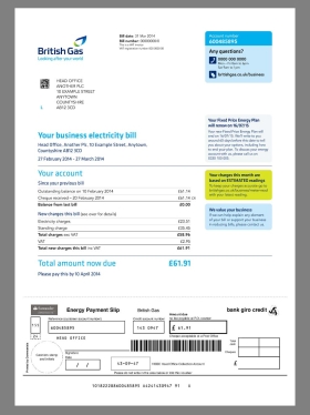 UK British Gas Company Business Utility Bills英国公司水电费账单pdf模板