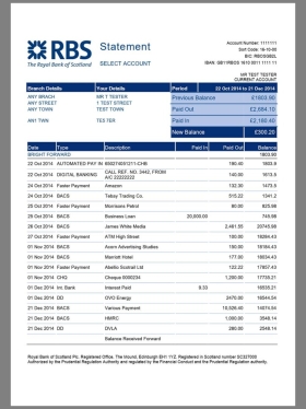 欧洲|英国RBS Bank Statement银行账单/KYC地址证明word模板