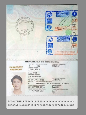 南美州|拉丁美洲Colombia Passport哥伦比亚护照PSD/photoshop/ps模板