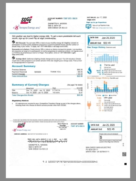 USA SDGE(Sempra Energy) Utility Bills美国水电费账单word/pdf模板