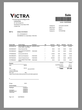 北美|USA Victra Sale Invoice美国消费购物账单/KYC地址证明word/pdf模板