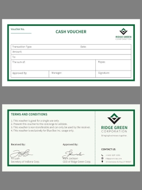 Ridge Green Corporation Cash Voucher公司代金券psd模板