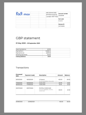 欧洲|英国Monese Bank Statement银行账单/KYC地址证明word模板