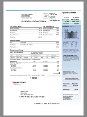 USA Pacific Power Utility Bills美国太平洋电力水电费账单word/pdf模板