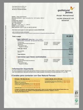 西班牙|南美 Gas Natural Utility Bills水电费账单/KYC地址证明PS/PSD模板