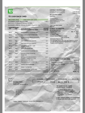 北美|美国|加拿大 TD Bank Statement银行账单/KYC地址证明word模板