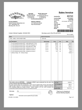 Canada Standard Building Supplies Sales Invoice加拿大建材公司销售账单pdf&word模板