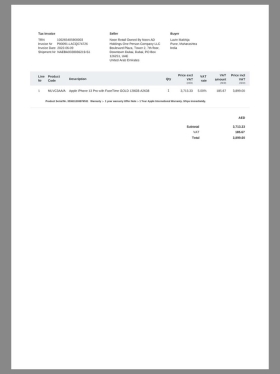 中东|Noon Buy Iphone Invoice线上购物账单/KYC地址证明word/pdf模板