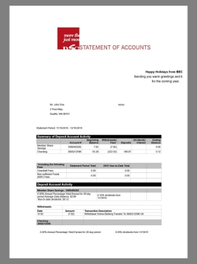 美国BECU Bank Statement银行账单/KYC地址证明word模板