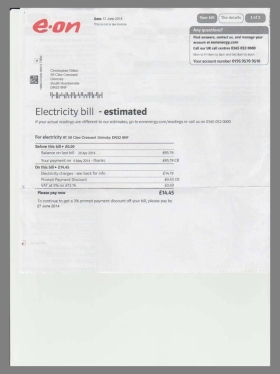 欧洲|英国UK E.On Electricity Utility Bills水电费账单/KYC地址证明psd模板