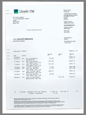 英国Lloyds TSB Bank Statement银行账单/KYC地址证明psd模板