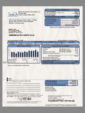 USA Alaska MEA Utility Bills美国阿拉斯加水电费账单/KYC地址证明PS/PSD模板