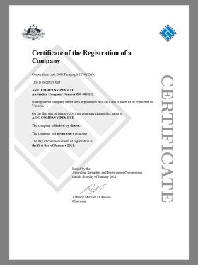 Australian Company Certificate of Registration澳大利亚公司注册证pdf模板