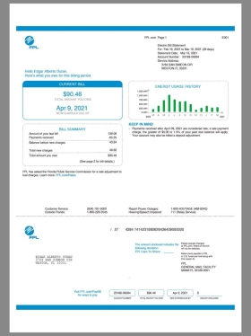 北美|USA FPL Energy Utility Bills美国水电费账单/KYC地址证明word/pdf模板