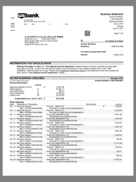 US Bank Company Business Statement美国银行企业商业账单pdf模板