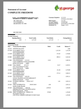 澳大利亚St George Bank Statement银行账单/KYC地址证明word模板