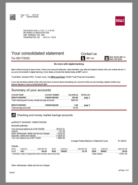 USA美国|加拿大 BB&T Bank Statement银行账单/KYC地址证明word模板