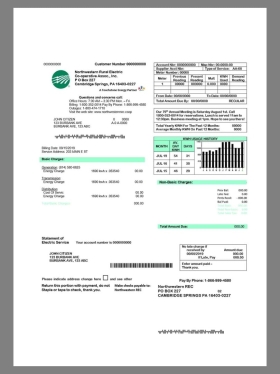 美国USA Pennsylvania Northwestern Rural Electricity Utility Bills水电费账单/KYC地址证明pdf/word模板