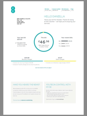 欧洲|UK Ee Mobile Bills英国话费账单/KYC地址证明pdf模板