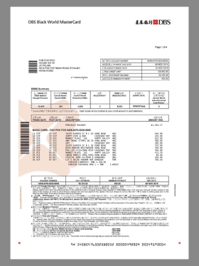 DBS Bank Statement新加坡/香港星展银行账单/KYC地址证明pdf模板