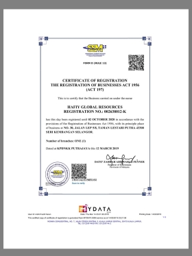 Malaysia Company Certificate of Registration马来西亚公司注册证书pdf模板