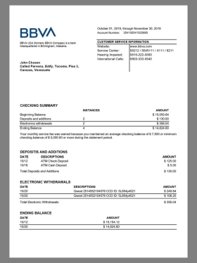 BBAV Bank Statement银行账单/KYC地址证明word模板